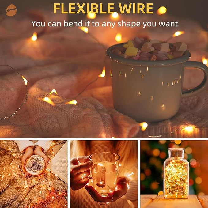 LAMPHOME 6 Pack Fairy Lights Battery Operated String Lights 6.6ft 20 Led Mason Jar Lights Waterproof Silver Wire Light Fireflies DIY Party Wedding Christmas Decoration(6 Pack,Warm White)