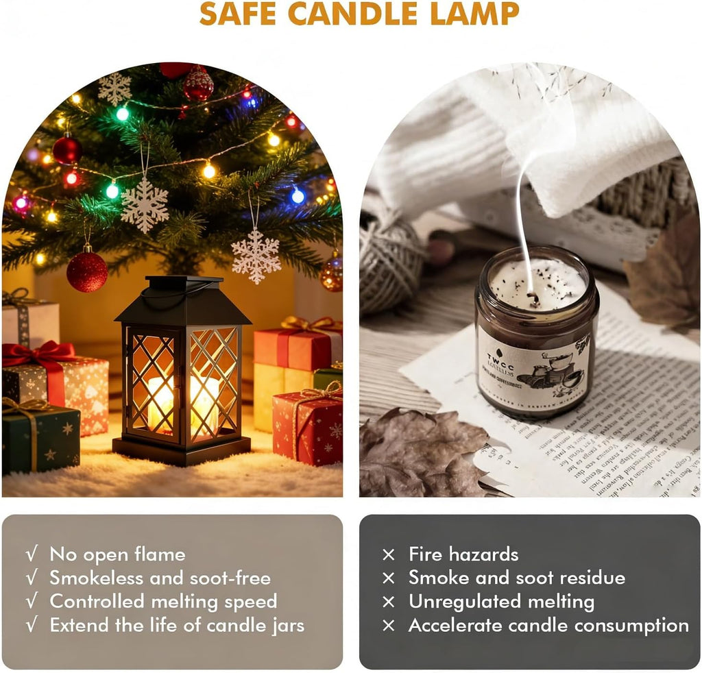 Candle Warmer Lamp with Timer, Dimmable Candle Warmer Lantern for Large 3 Wick Jar Candles Vintage Enclosed Metal Candle Lamp Farmhouse, Wax Melts Warmer, Home Decor Birthday Gifts for Women Mom