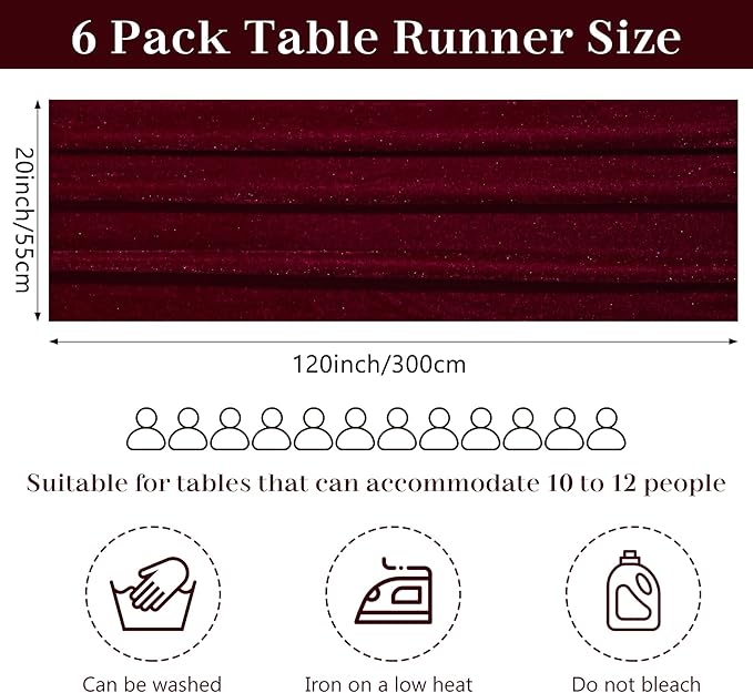 Velvet Table Runner 20 x 120 Inches 10ft Luxurious Thick Soft Velvet Christmas Thanksgiving Wedding Reception Table Runner for Party Reception Decorations(Burgundy, 6 Pack)