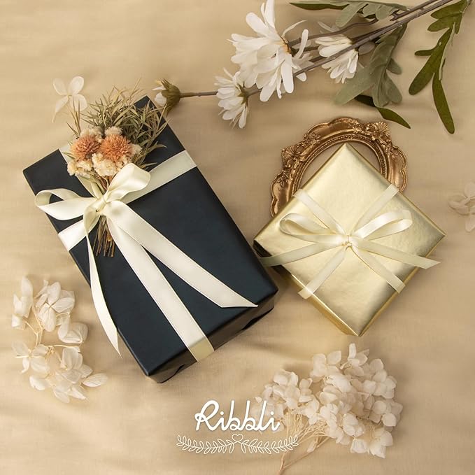 Ribbli Ivory Satin Ribbon Double Faced Satin 1/2 Inch x Continuous 100 Yards-Cream White Ribbon for Gift Wrapping Crafts Wedding Decoration Bows Bouquet Floral Arrangement