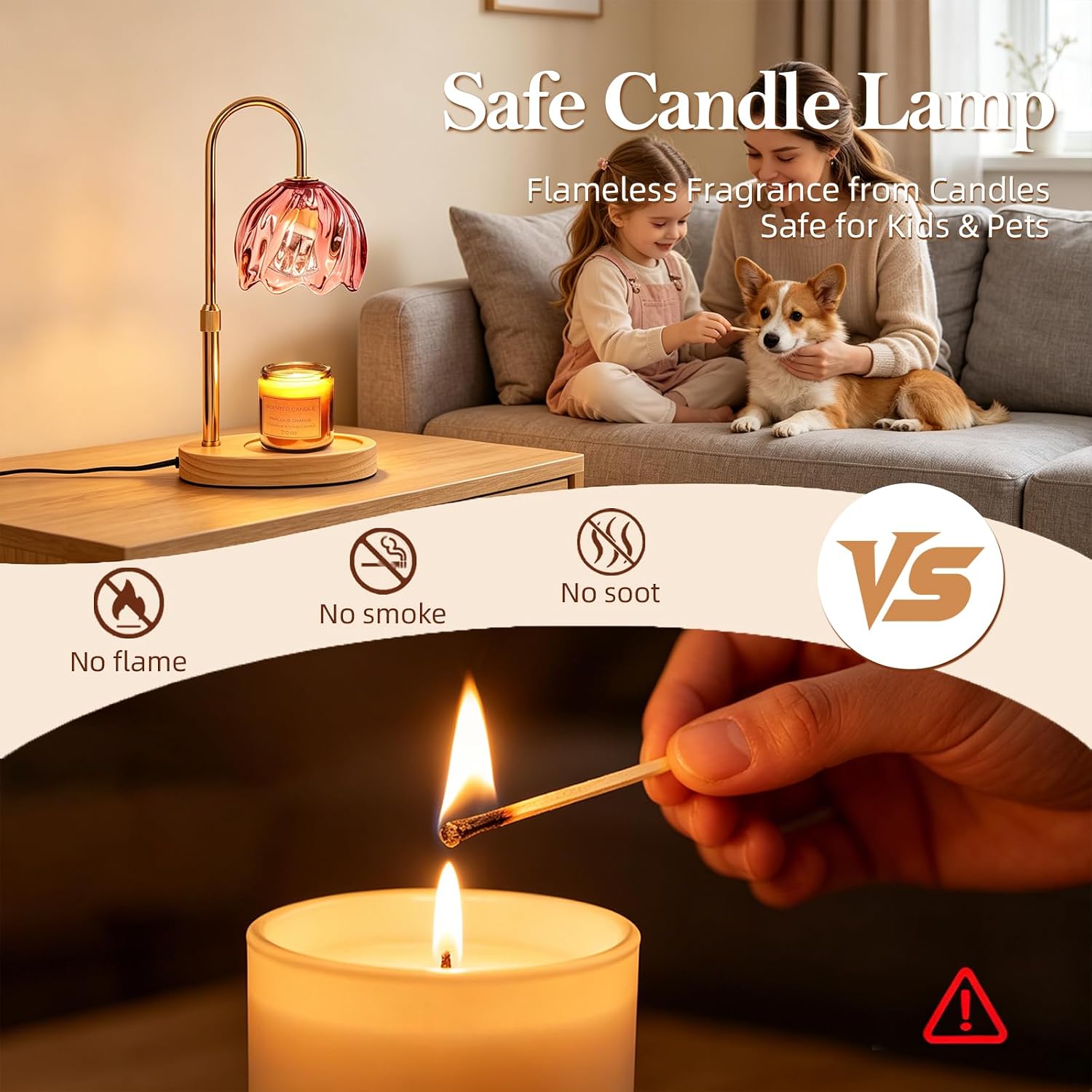 Flower Candle Warmer Lamp with Timer, Dimmable Adjustable Height Wax Melts Warmer for Jar Candles, Birthday Gifts for Women Mom, House Warming Gifts New Home, Bedroom Living Room Decor (Rose Red)