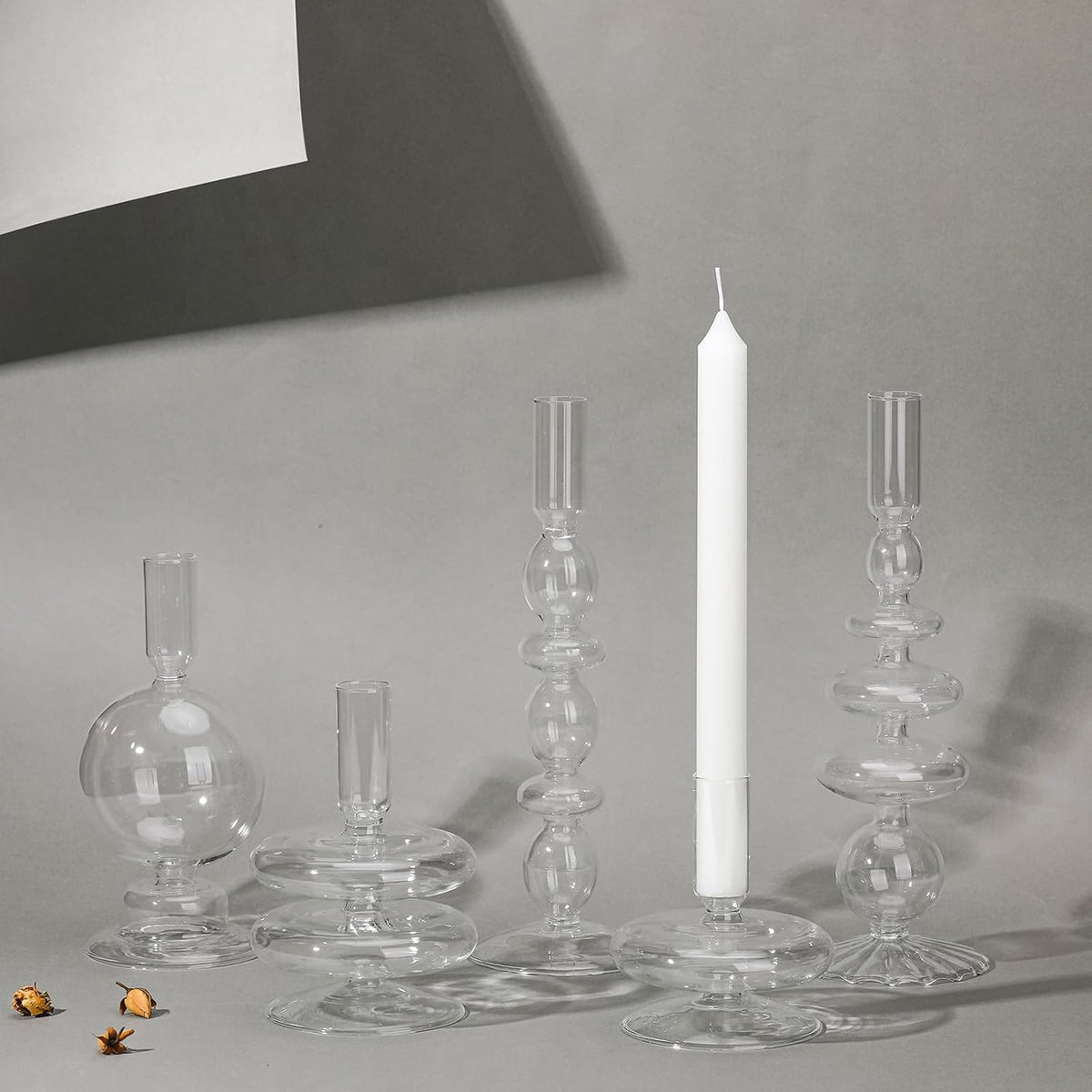 Rtteri 5 Pcs Glass Candlestick Holders Colorful Glass Taper Candle Stand Groo...