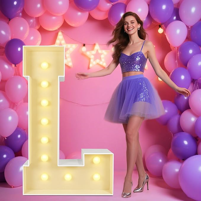 Marquee Light Up Letters: 4FT Large Decorative Signs for Party Decorations Baby Shower Birthday Wedding Engagement Anniversary, 4 Feet Tall Pre-Cut DIY Foamboard Letter L - Easy to Assemble