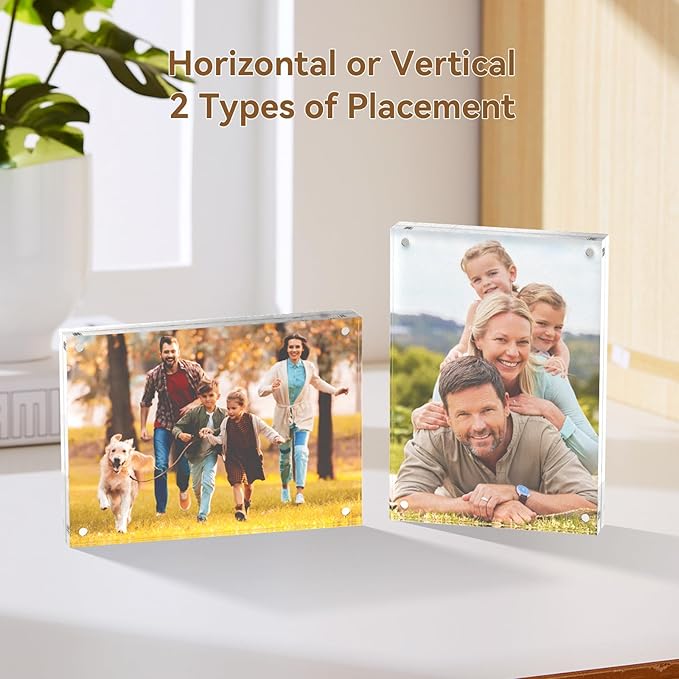 4x6 Acrylic Picture Frames, 20mm Thick Clear Frameless Magnetic Photo Frames, Double Sided Transparent Square Frame Gift for Desktop Display(3 Pack)