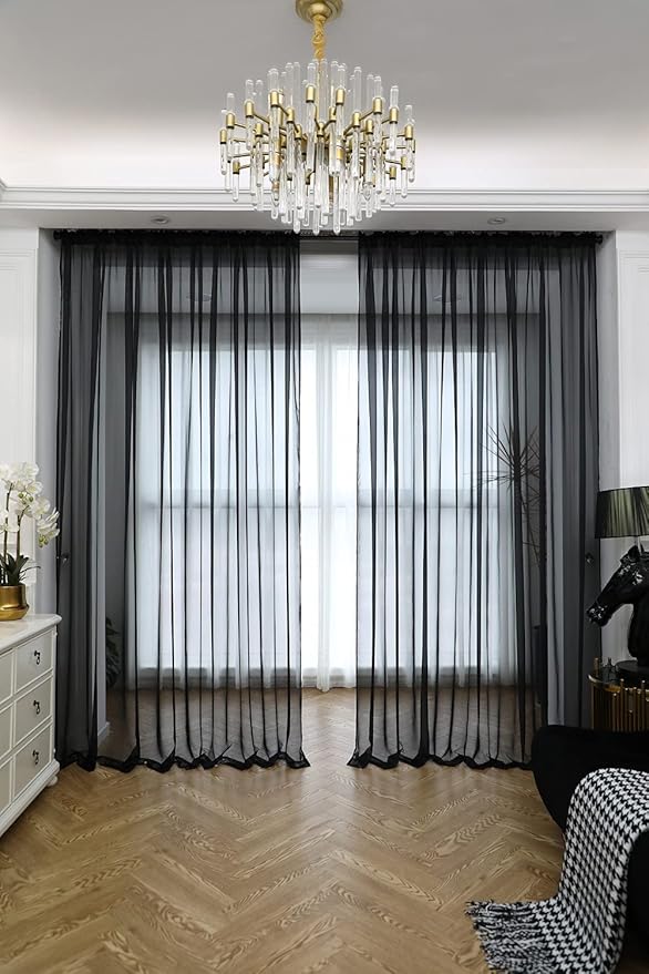 Window Black Sheer Curtains 48 Inches Width 90 Inches Long 2 Panels Sheer Curtains Clear Curtains Basic Rod Pocket Panel for Home Living Room Bedroom Kids Room Yard Patio Parlor Sliding
