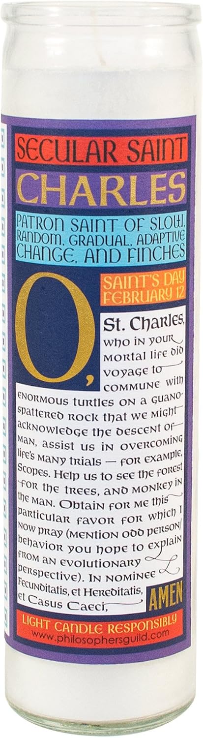 Charles Darwin Secular Saint Candle - 8.5 Inch Tall Glass Prayer Votive - Made in The USA