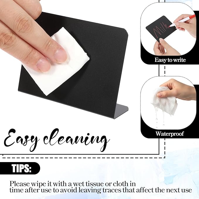 40 Pack 4"x3" Mini Chalkboard Signs for Food, Reusable and Reserved Small L-Shaped Food Labels for Party Buffet, Easy to Write and Wipe Out, Message Board Signs, Weddings, Birthday, Bakery