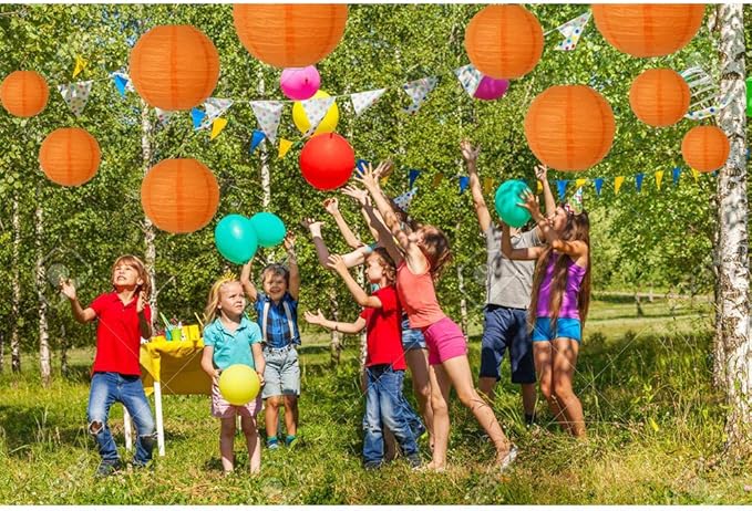 BEISHIDA Orange Round Paper Lanterns Decorative Hanging Asia Chinese Japanese Paper Lanterns Lamp for Birthday Wedding Halloween Baby Bridal Shower Fall Home Decor Party Decoration（10 Packs）