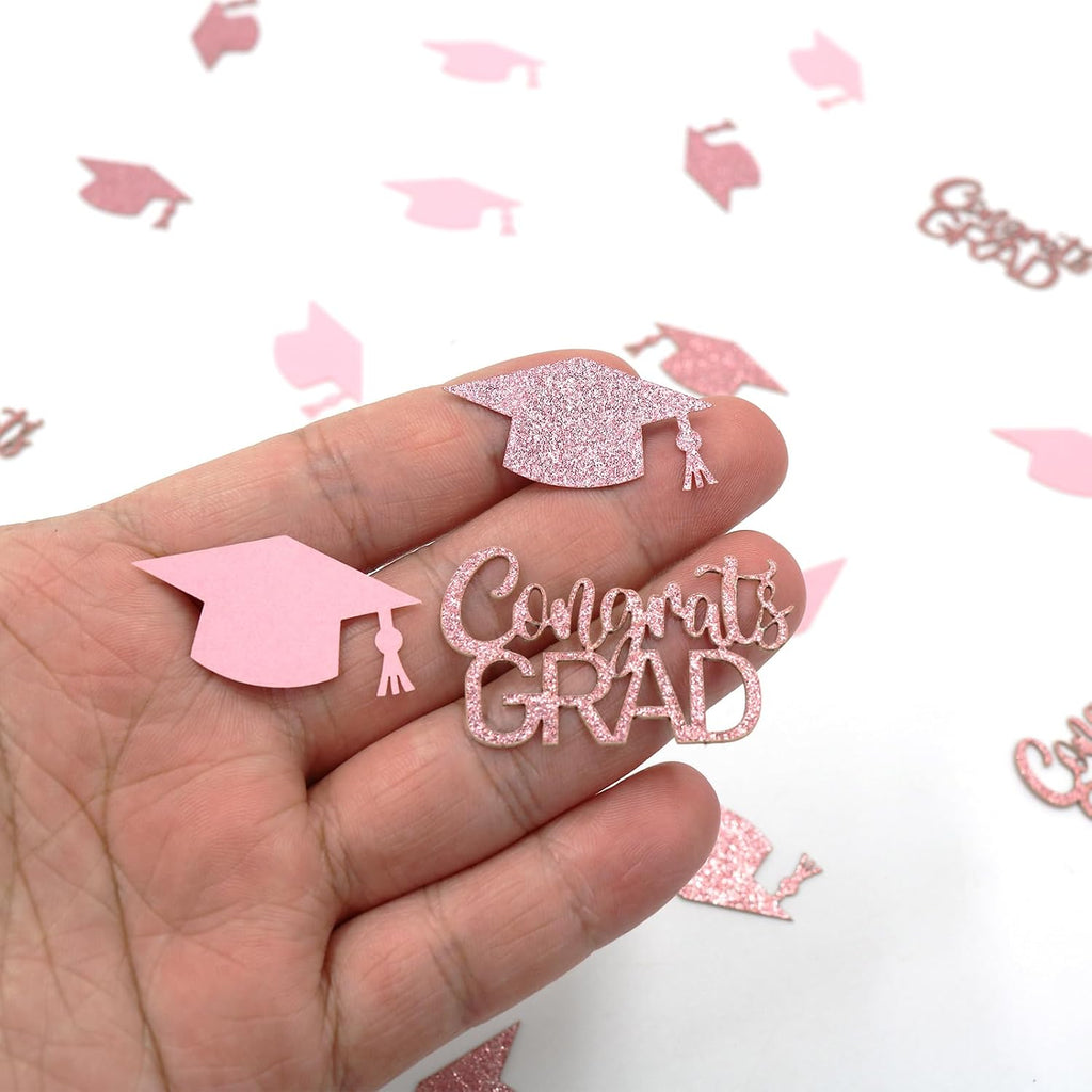 200PC Rose Gold Pink Graduation Confetti Decorations Class of 2026 Glitter Congrats Grad Confetti for Table Graduation Cap Scatters for Pink Grad Party decorations 2026