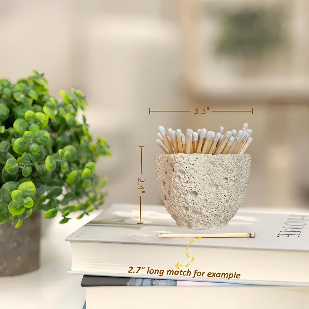 Concrete Match Holder with Striker & Extra Striker Pad,Beautiful Petal Shape Match in Jar for Cute/Fancy/Long Candle Matches,Parlor Cute Match Jar for Home Decor Gift, No Matches (Hexagon)