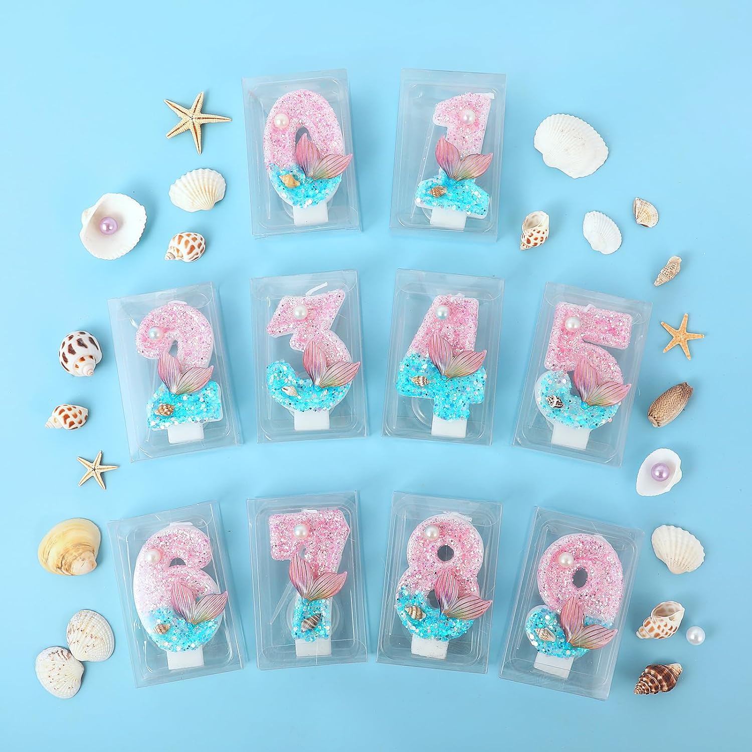 AKURIEEY Mermaid 3rd Birthday Candle Pink Blue Numbers 3 Candle for Girls Cake Topper Cupcake Decorations Ocean Theme Party Decor Anniversary Celebrations Supplies