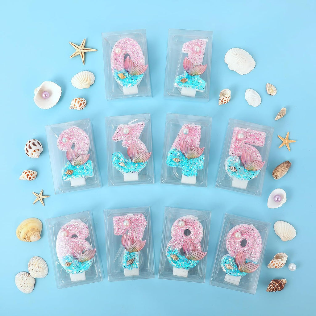 AKURIEEY Mermaid 3rd Birthday Candle Pink Blue Numbers 3 Candle for Girls Cake Topper Cupcake Decorations Ocean Theme Party Decor Anniversary Celebrations Supplies