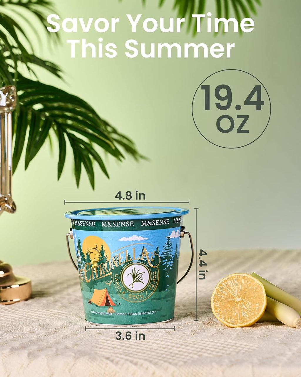 M&SENSE Citronella Candles Outdoor, 120 Hours Burn Natural Citronella Oil Soy Candle for Patio Camping, 19.4oz Large Long Lasting Lemongrass Summer Candles for Indoor Home Scented