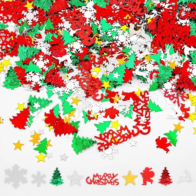 4800pcs Christmas Confetti,Xmas Table Confetti Snowflake Santa Claus Metallic Foil Sequins Glitter Table Scatters for Party Decoration