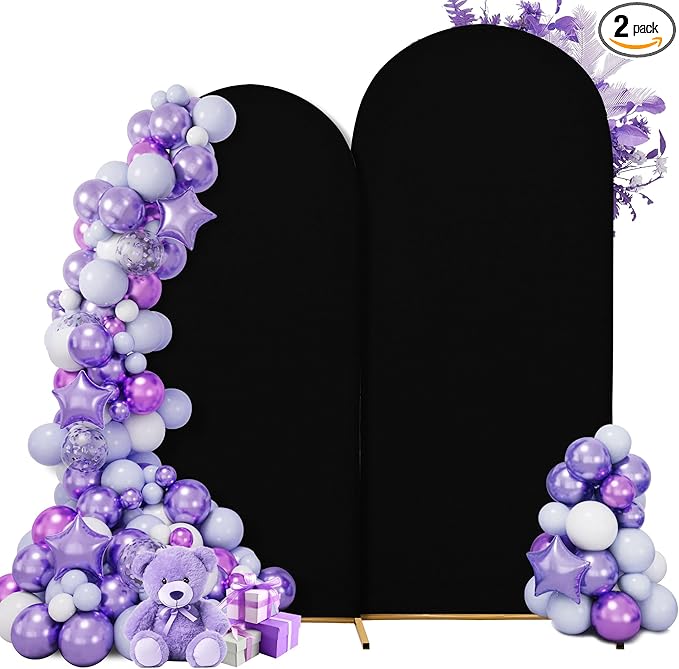 Wedding Arch Cover Spandex Arch Backdrop Cover 7.2FT,6FT Set of 2 Arch Covers Stretchy Backdrop for Wedding Birthday Party Decoration Baby Shower Banquet (Black)
