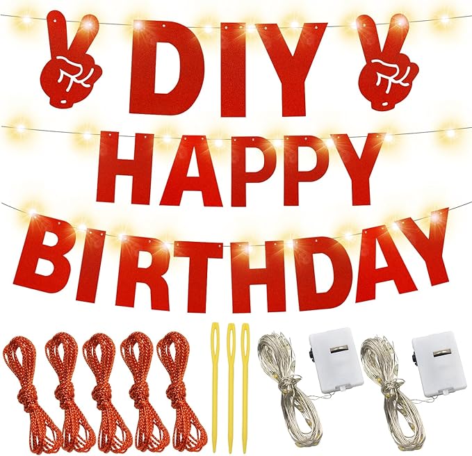 167Pcs DIY Glitter Customizable Banner Kit Happy Birthday Custom Letter Banners Happy Valentine's Day Banners Love Heart Personalized Banner Decor Birthday Party Decorations Supplies(Glitter Red)