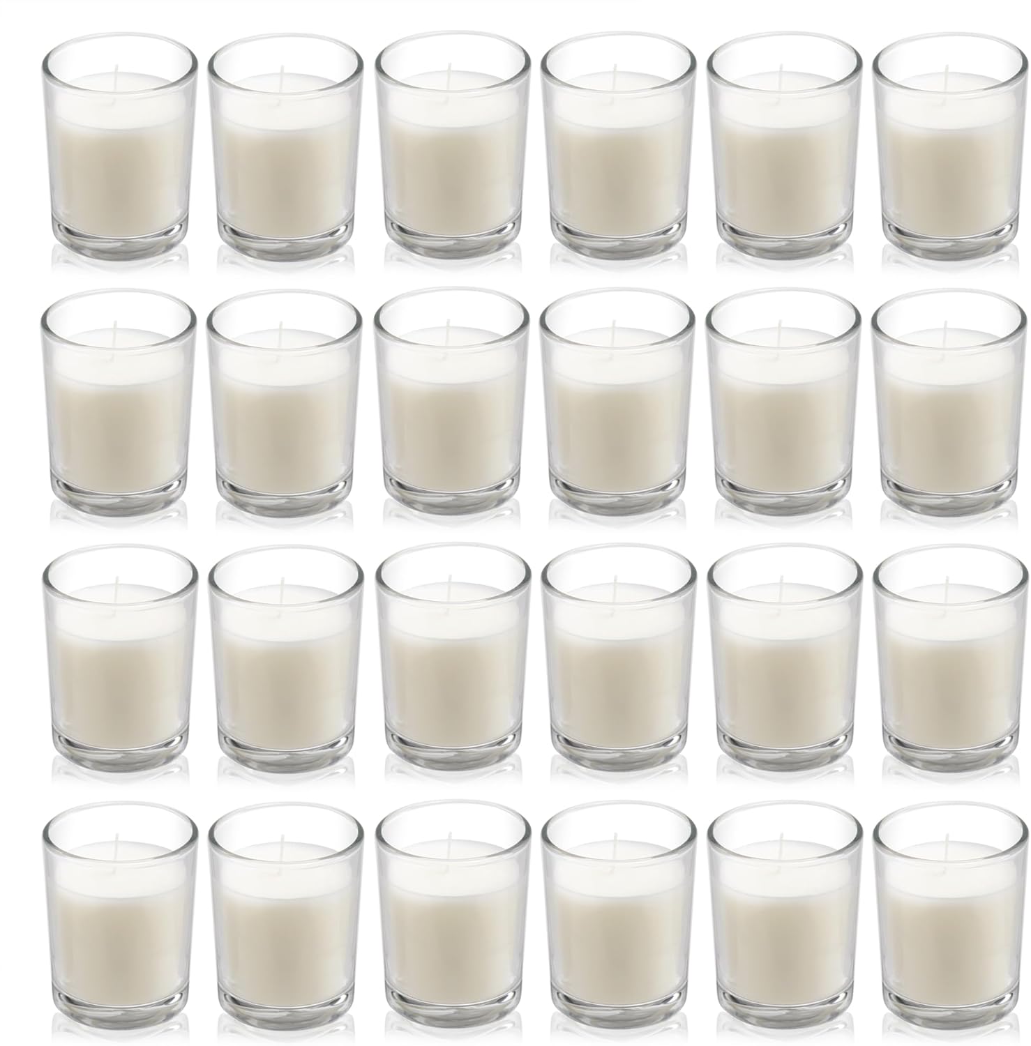 Housecret 24 Pack Warm White Unscented Clear Glass Filled Votive Candles. Hand Poured Wax Candle Ideal Gifts for Aromatherapy Spa Weddings Birthdays Holidays Party