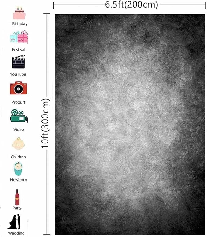 6.5x10ft Abstract Black Gray Portrait Photography Backdrops Photo Studio Prop Background for Children Adult
