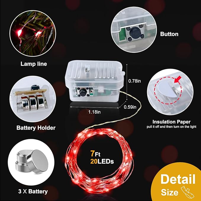 pozzolanas 24 Pack Red Battery Operated String Lights - 7ft Waterproof Fairy Lights with 20 LEDs for Home, Mason Jar, Party, Wedding, Halloween, Christmas Decorations