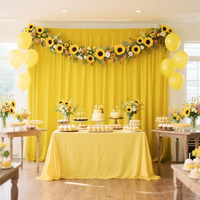Sugargirl 10x10FT Yellow Backdrop Curtains Polyester Photo Backdrop Drapes Curtains 2 Panels with Rod Pockets for Party Birthday Wedding Photography Home Decoration