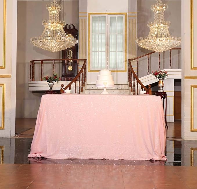 SquarePie Sequin Tablecloth 50 x 72 Inch Pink Sparkly Table Linen for Wedding Party