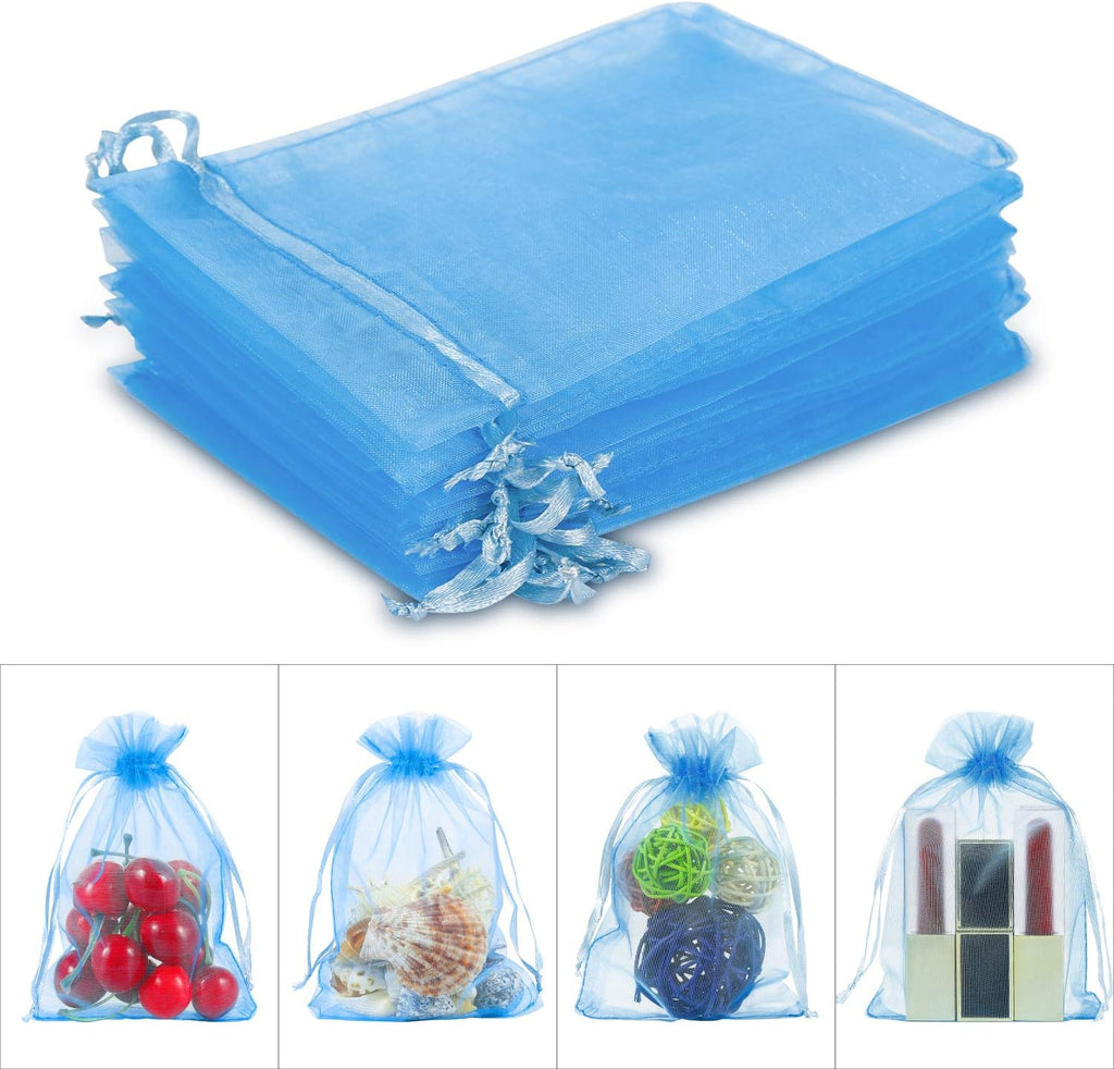 WenTao 100Pcs Premium Sheer Drawstring Organza Bags, 4 x 6 Inch (10x15cm) Pouches Candy Jewelry Party Wedding Favor Gift Bags Blue