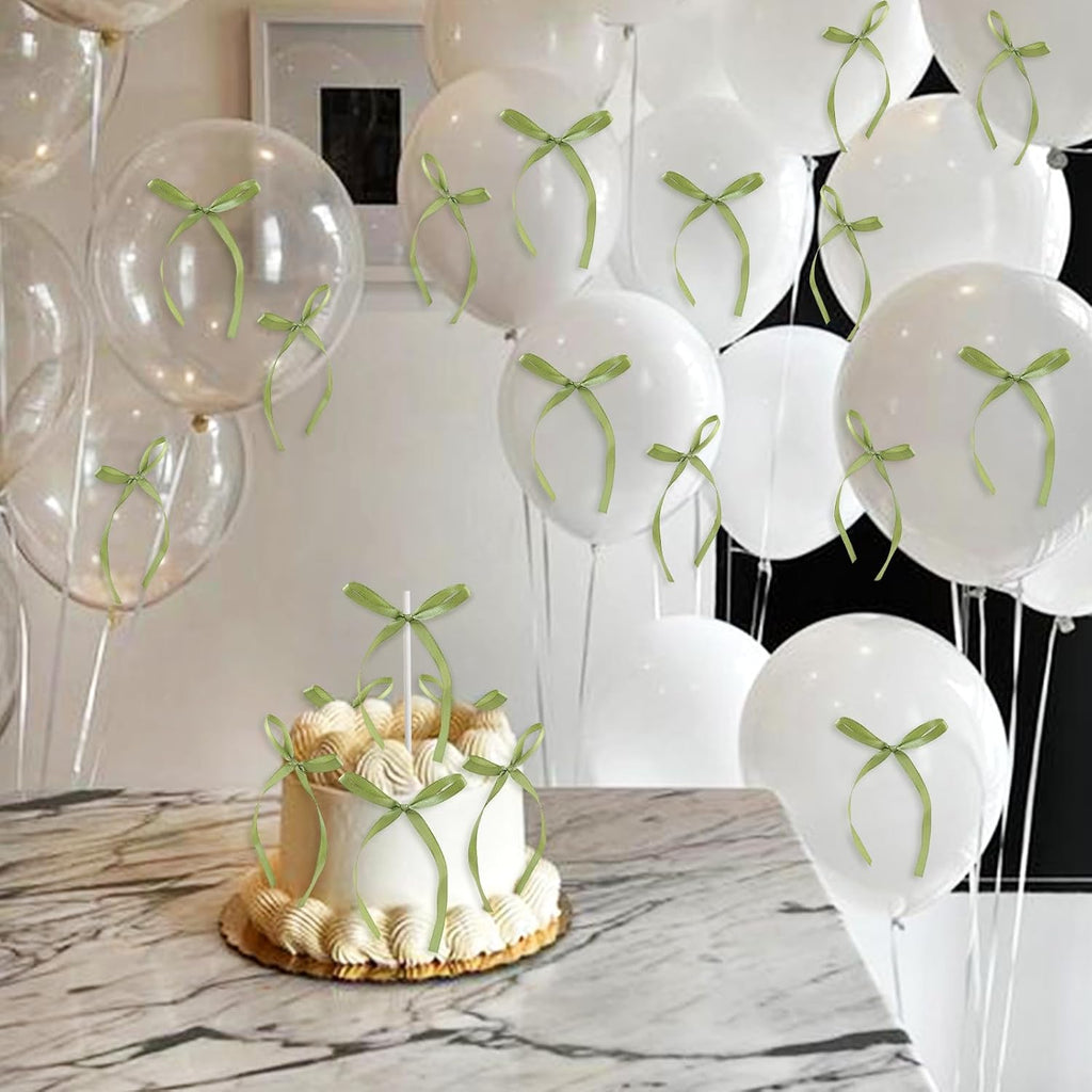 30Pcs Olive Green Bow Cake Toppers Olive Ribbon Bows Cake Picks for Safari Forest Animal Baby Shower Greenary Birthday Cake Decorations Greenery Wedding Anniversary Party Supplies