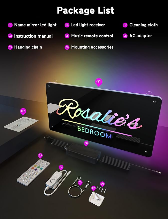 Custom Light up Mirror Signs for Business with Remote, Large Personalized Mirror Logo Led Sign for Office Storefront, Color Changing Customized Neon Sign Logo Banners for Enhanced Branding Slogan
