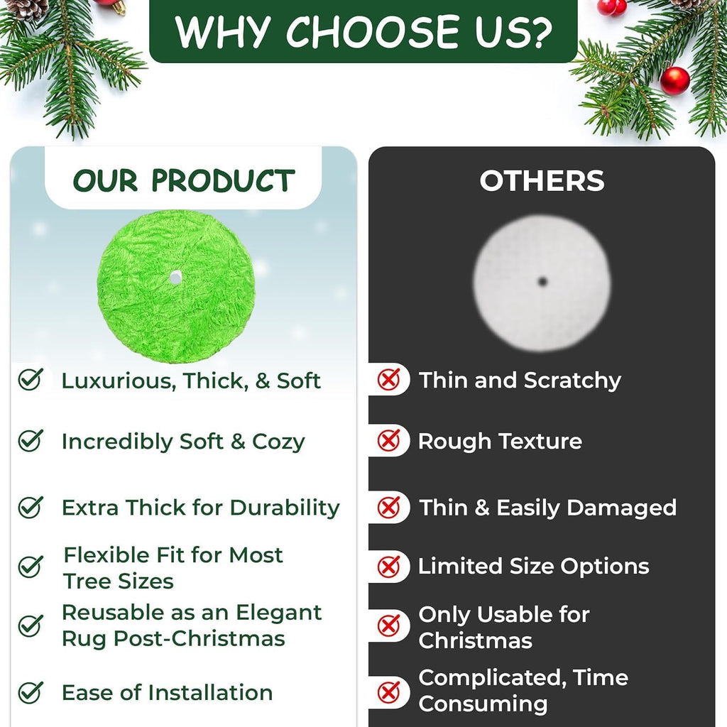 AOGU 30 Inch Faux Fur Christmas Tree Skirt Green Plush Skirt for Merry Christmas Party Christmas Tree Decoration