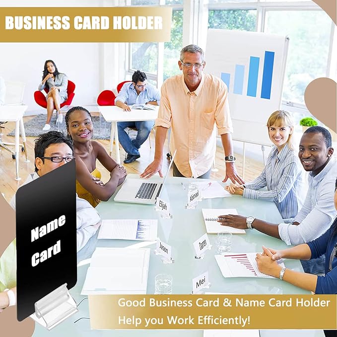 Table Number Place Card Playing Card Holders 60 Pack, Small Clear Acrylic Business Card Holder Stand for Display Paper Game Piece Picture Clip Price Board Photo Memo Menus Label Stand Party, 0.75in
