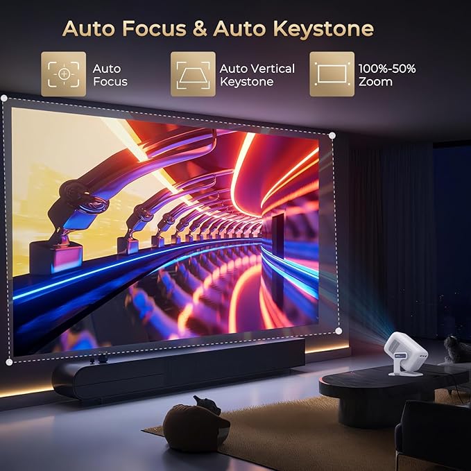 WEMI Native 1080P Smart Mini Projector with WiFi 6 Bluetooth 5.4, Full HD 4K Support Auto Focus&Keystone, Built-in Stereo Speakers Android OS, Portable Movie Projector for iPhone Netflix Home Theater