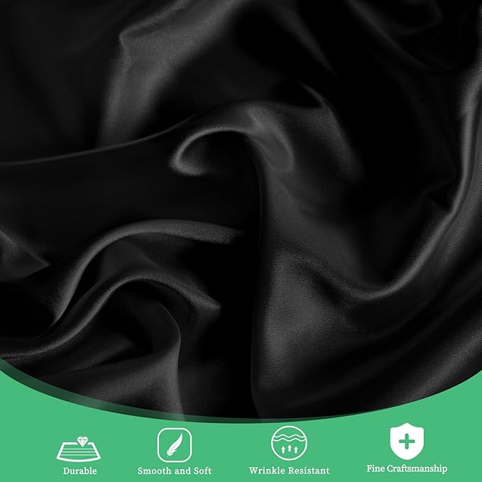 fani 12 Pack 120 Inch Black Satin Tablecloth - Premium Bright Silky Round Tablecloth Overlay Smooth Fabric Table Cover, Table Decoration for Wedding Party Banquet Events Restaurant Kitchen Dining