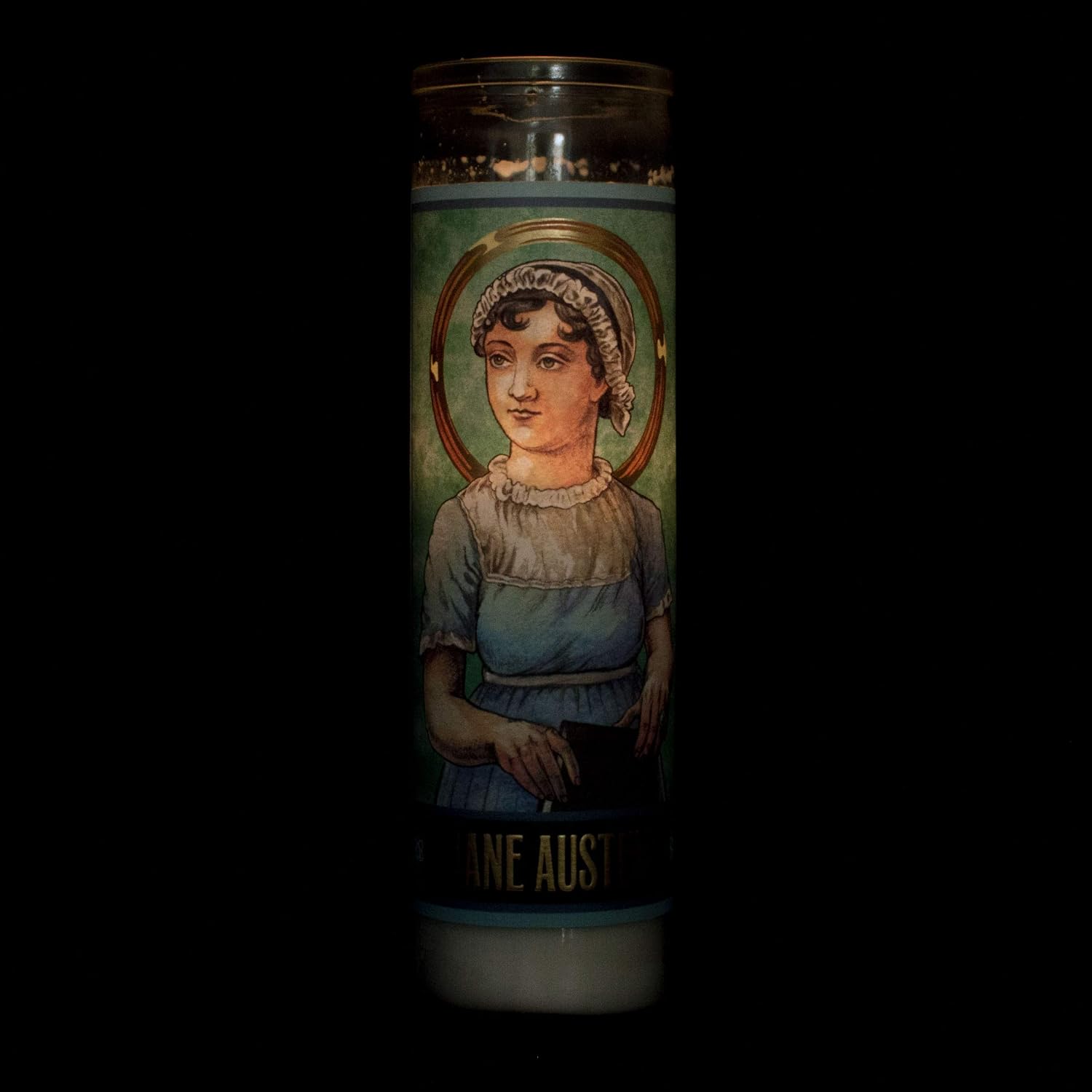 The Unemployed Philosophers Guild Jane Austen Secular Saint Candle - Unscented 8 Inch Tall Glass Prayer Votive, Made in the USA, Vegetarian Wax