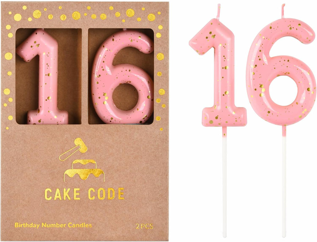 2.76 Inch Classical Pink Gold 16 Number Birthday Candles, Gold Number Candles, Cake Number Candles, Party Celebration
