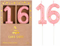 2.76 Inch Classical Pink Gold 16 Number Birthday Candles, Gold Number Candles, Cake Number Candles, Party Celebration