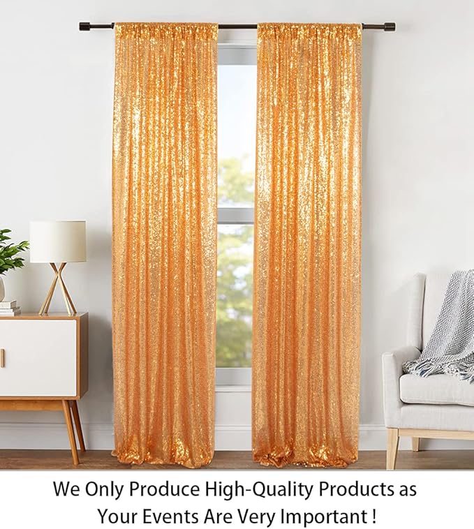 ShinyBeauty Gold Sequin Curtains 2 Panels 2FTx8FT - Perfect for Photo Backdrop Sequin Backdrop Curtain, Event Decor, and Home Use Stage Background