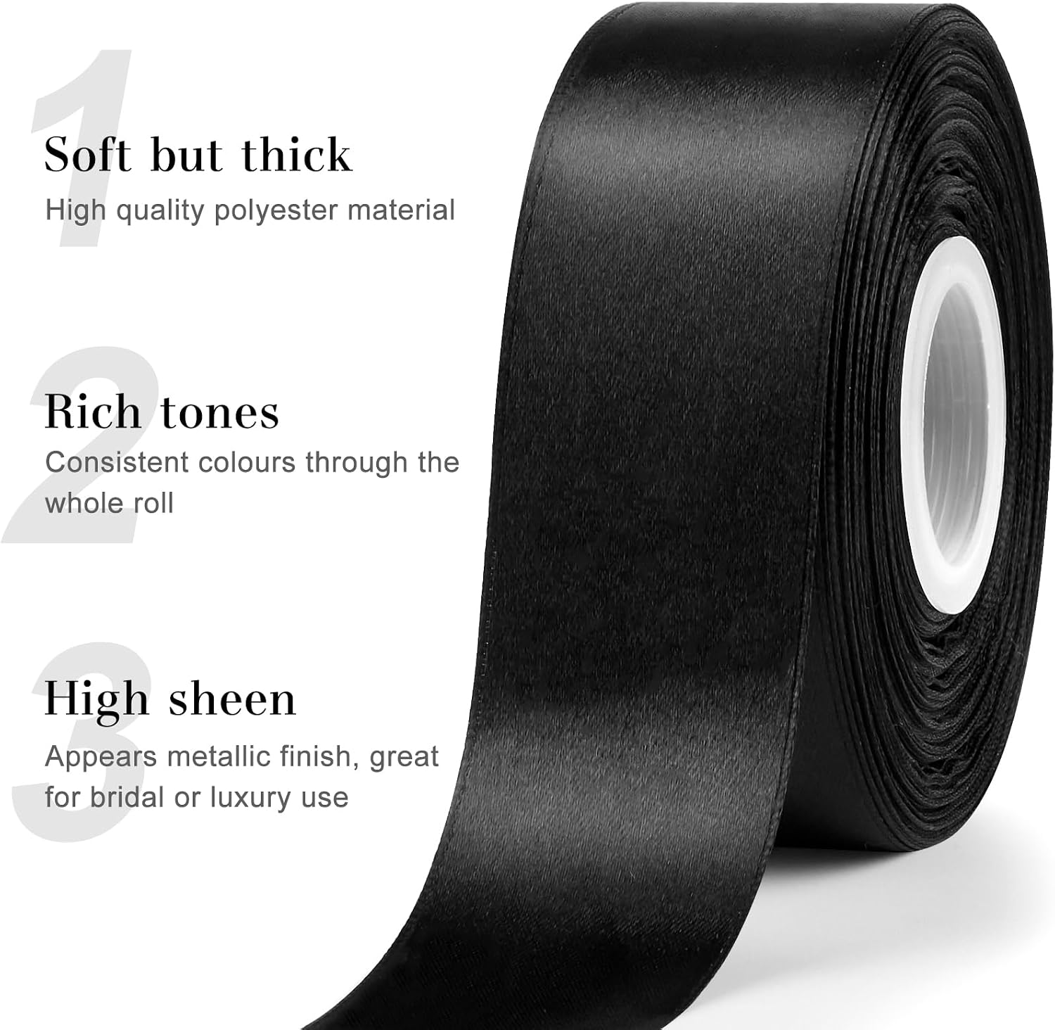 Black Satin Ribbon, 1-1/2 Inches, 50 Yards | For Bows, Flower Bouquets, Gift Wrapping, Wedding, DIY Crafts