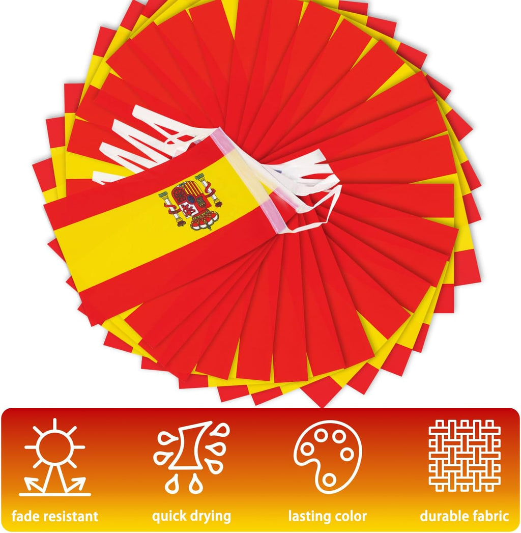 Spain String Flag Pennant Banner, Small Mini Spanish Flags Bunting Banner, National Country Decoration for School, Party, Sports Events, Patriotic Festival, 33 Feet 30 Flags