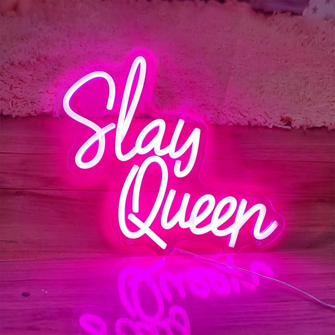 Slay Queen Neon Sign Slay Neon Signs for Wall Decor, LED Light Sign for Bedroom Preppy Girl Aesthetic Room Dorm Decor Y2k Bar Party, 12.5" x 10.7"