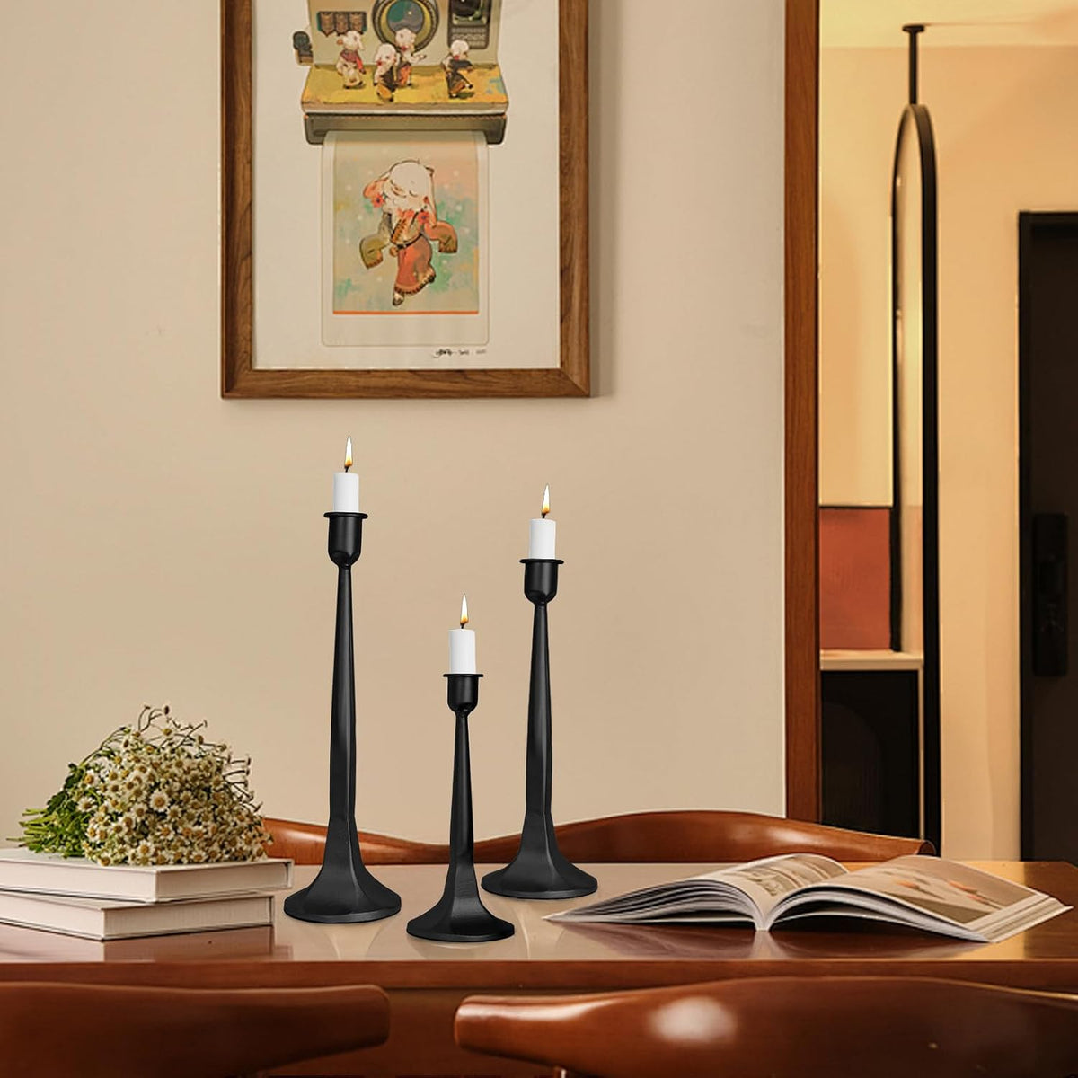 Black Taper Candle Holders Set of 3, Tall Candlesticks