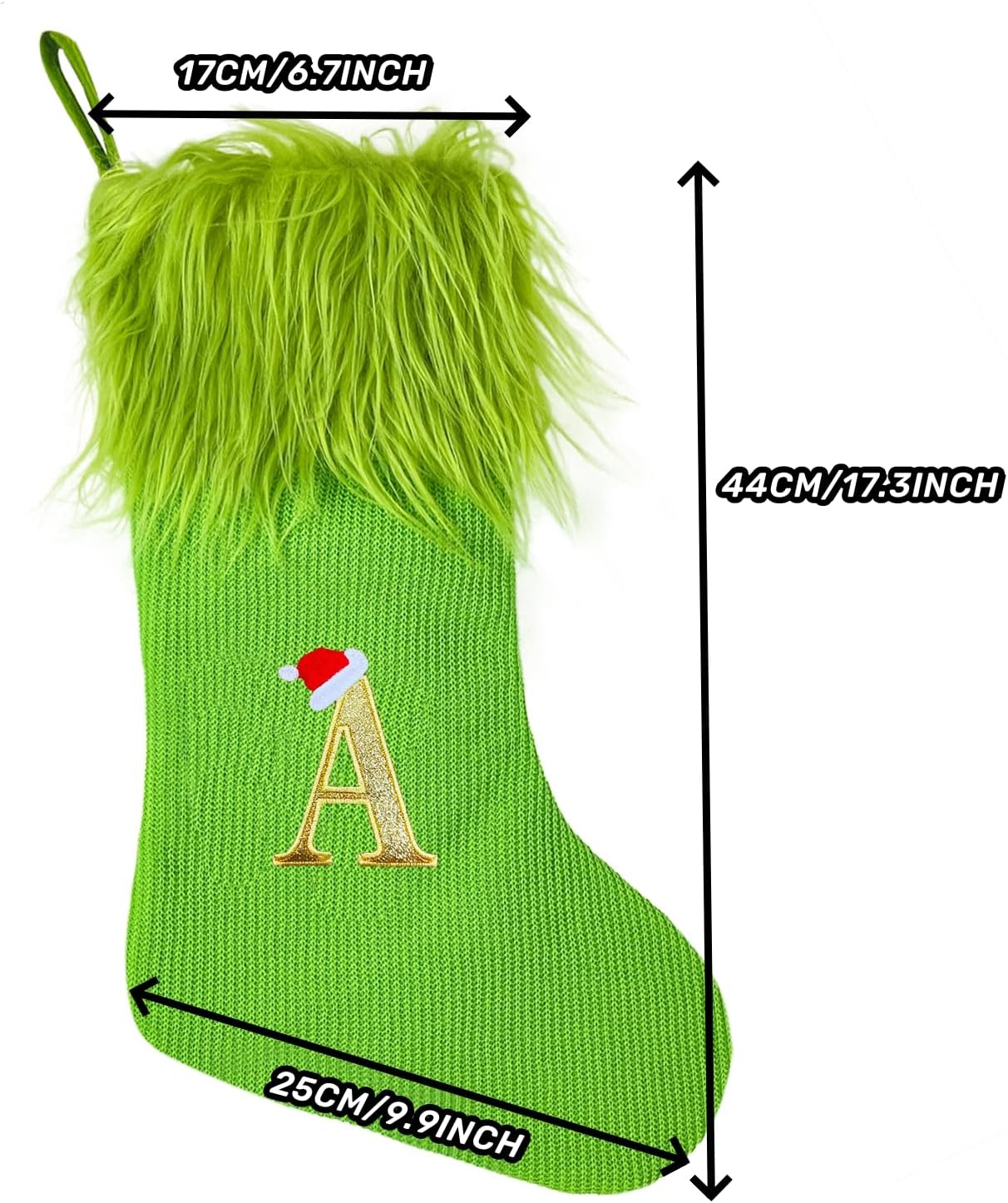 Green Christmas Stockings with Initials, 18” Knit Monogram Christmas Stockings with Golden Letter, Large Personalized Christmas Stocking for Christmas Tree Fireplace Home Decor
