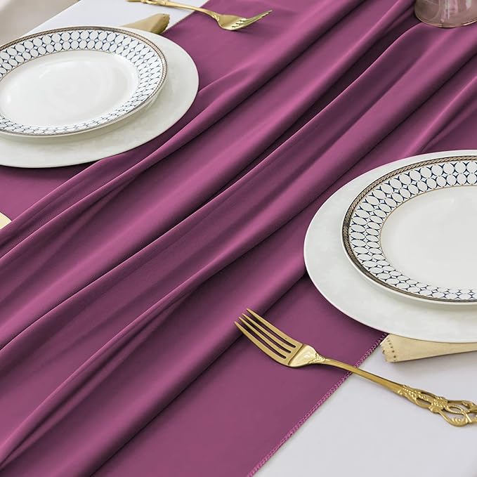 2 Pack 10 Ft Chiffon Table Runner Fuchsia Gauze Long Table Runners 27x120 Inches Sheer Tulle Table Runner for Rustic Wedding Reception Bridal Shower Decorations Birthday Party