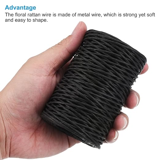 PATIKIL 164 Feet Floral Bind Wire Wrap Twine, 2mm Florist Wire Iron Wire Paper Covered Vine Wrapping Binding Wire for Flower Bouquets, Black