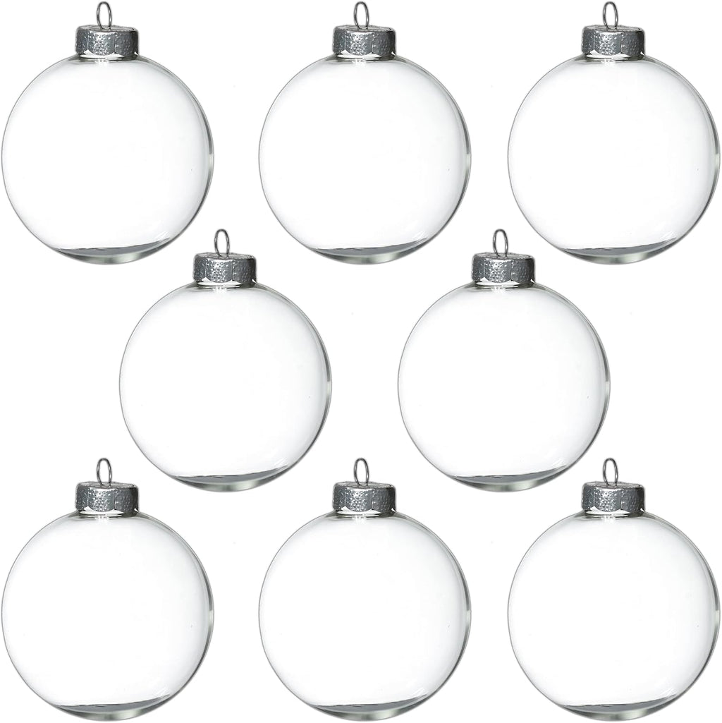 4E's Novelty 12-Pack 3.15 Inch Clear Glass Christmas Ornament Balls - Fillable with Hanging Cord, DIY Glass Ornaments for Xmas Tree
