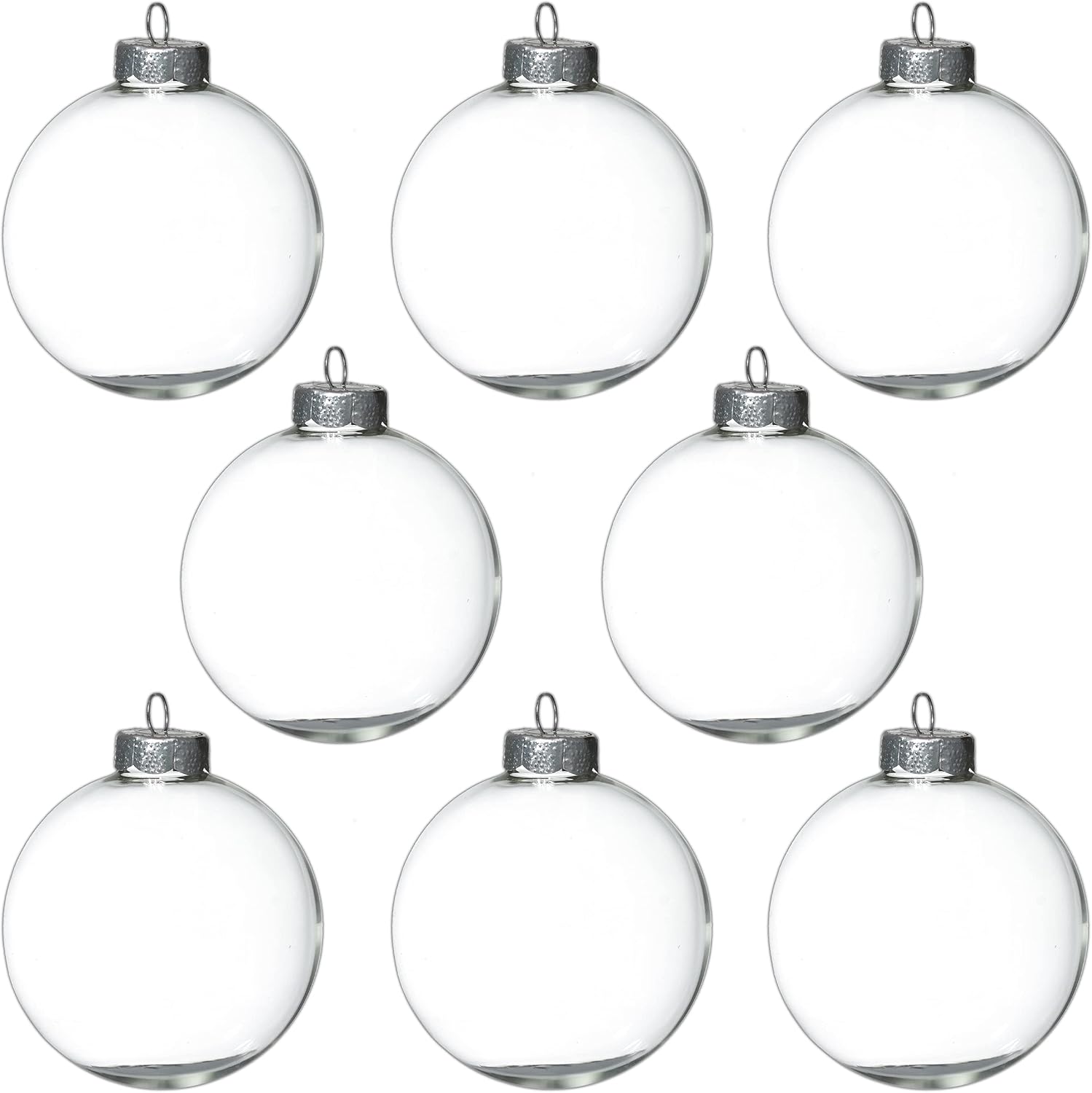4E's Novelty 12-Pack 3.15 Inch Clear Glass Christmas Ornament Balls - Fillable with Hanging Cord, DIY Glass Ornaments for Xmas Tree