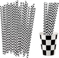 50 Pcs Checkered Flag Paper Straws Racing Car Straws Black and White Checkered Drinking Straws for Racing Birthday Party Decorations, Standard, Black/White