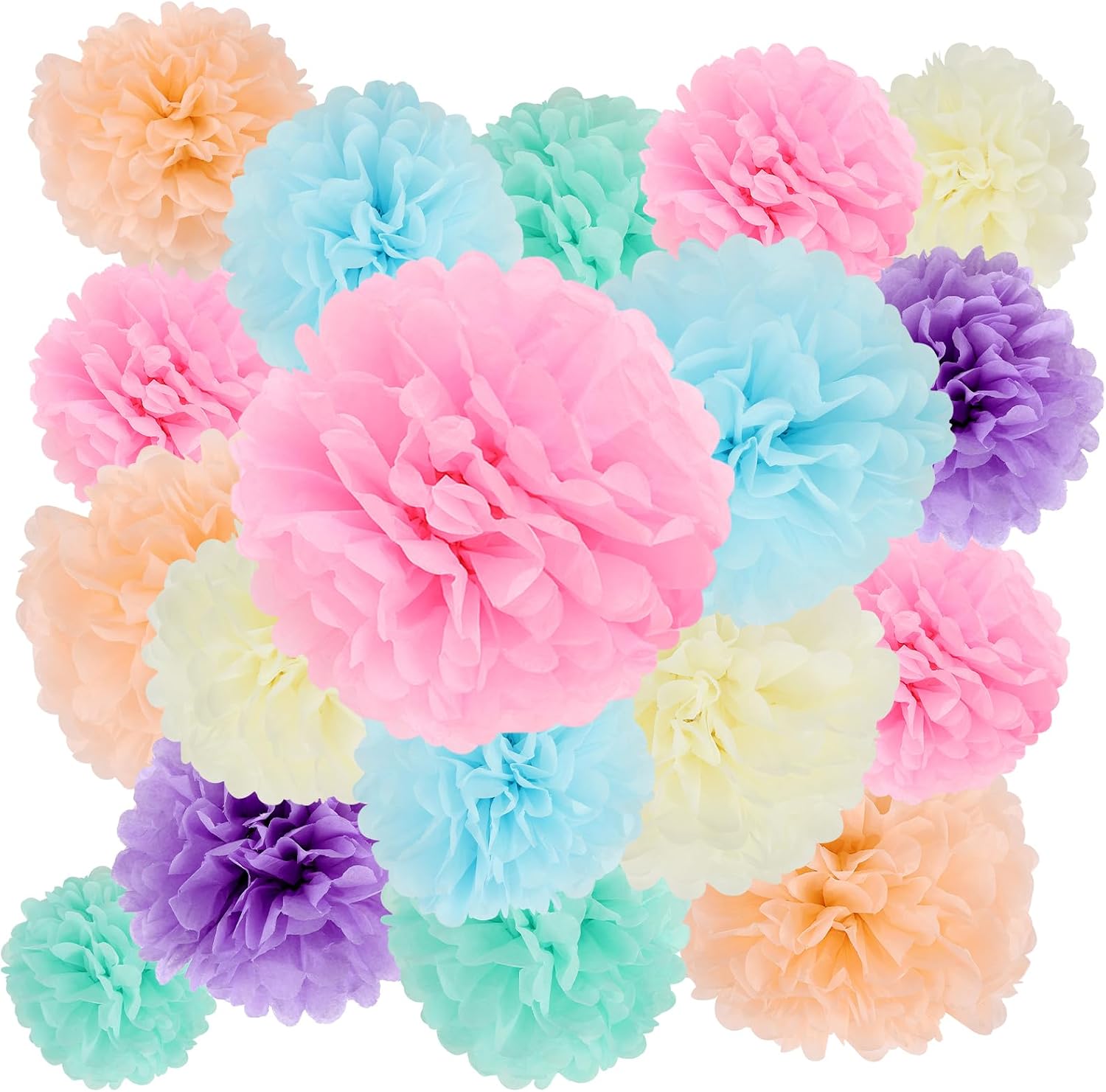 BestoFun 16Pcs Pastel Party Decorations - Pom Poms, Paper Flowers for Wedding, Birthday, Engagement Receptions, Bridal Shower