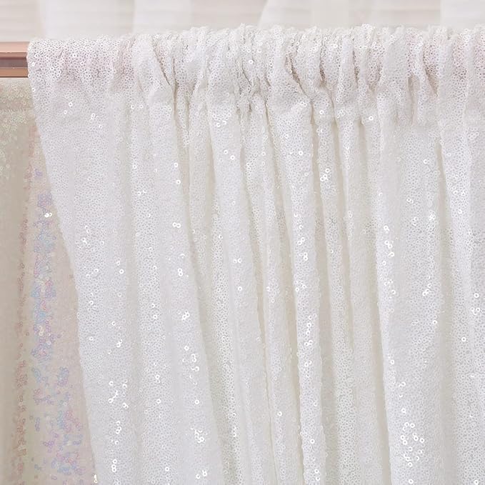 Poise3EHome White Sequin Backdrop Curtain,4 Panels 2FTx8FT Glitter Background for Party Birthday Party Baby Shower Wedding Christmas Thanksgiving Halloween Holiday Festival Decor