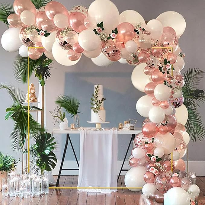 Wedding Arch Backdrop Stand 6.6x6.6 FT Gold Square Balloon Arch Frame for Wedding, Birthday Party, Baby Shower Ceremony Decoration