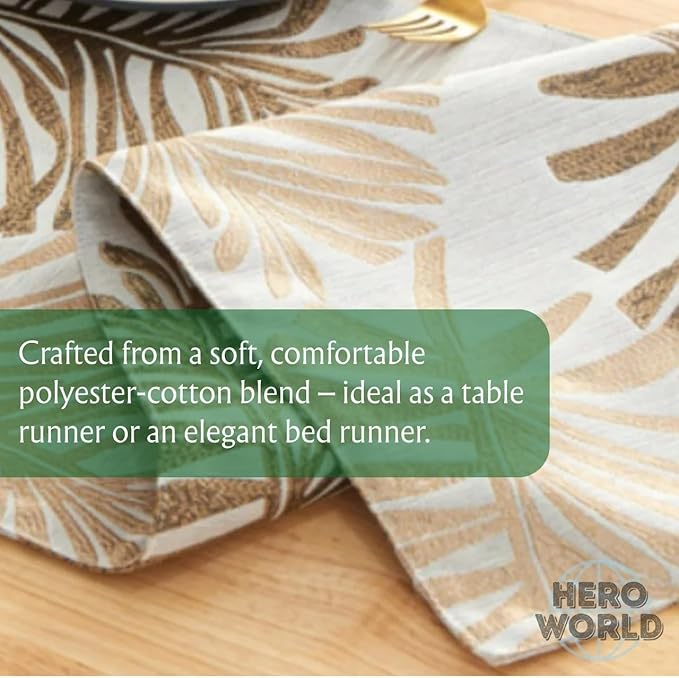 Monstera Leaf Table Runner – Elegant Fabric Table Centerpiece, Machine Washable, Gold or Green, 71"/83"/94" Length, 13" Width (Gold/83)